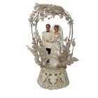 Vtg 1963 Wedding Cake Topper Bride Groom Platform Tulle Ribbon Plastic 7 5 