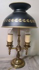 Vintage Brass Bouillotte Table Desk Lamp metal Black Tole Shade 15  Double Light