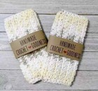Crochet Handmade Dish Cloth Kitchen 100  Cotton Yellow Brown Cream 2pc Set New