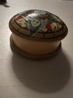 Vintage Italian Cupid Cherub Turned Wood Round Trinket Pill Box Hand Painted 