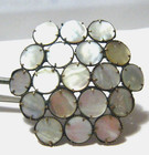 Antique Victorian Mother Of Pearl Brooch  Cluster W Pronged Shells Discs Brass