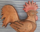 Vintage Folk Art Wood Carved 9  Rooster Sculpture Primitive Rustic Painted 