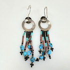 Vintage Sterling Silver Turquoise Beaded Dangle Earrings Southwestern Boho 3 