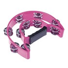 Half Moon Musical Tambourine Double Row Metal Jingles Hand Held Pink