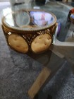 Vintage Gold Ormolu Beveled Glass Round Vanity Box Casket