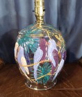 Vintage Consolidated Glass Reverse Painted Parakeet Perruches Style Lamp Base 