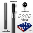 New G128 American Flag 3x5ft Emb Polyester   16ft Telescoping Flagpole Black