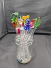Vintage Lot Of 18 Cocktail Swizzle Sticks - Hand Blown Glass   Mcm Plastic -   