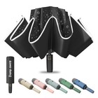 Windproof Travel Umbrella For Rain  Large Portable Reverse Folding Car 1 Black