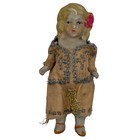 Lot Of 2 Antique 1920s Japan Bisque 5  Dolls Painted Bows Cloth Outfits Art Deco