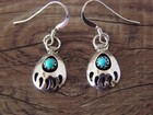 Navajo Indian Sterling Silver   Turquoise Bear Paw Dangle Earrings - Parker