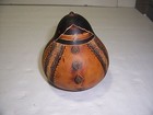 Vintage Signed Hand Carved Peru Gourd Folk Art Woman Holding Child Seeds Rattle