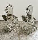 Vintage Pair Le Smith Rearing Horse Bookends C1940 s  Clear Glass Figurines