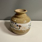 Vtg Cottage Pottery 4    Stoneware Vase Tan Speckled Yellow Flowers Primitive Sign