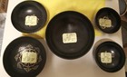 Set Of 5 Singing Bowls   3 Decorative Figures In Black