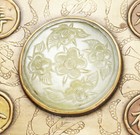 Antique Chinese Brass Box Green Jade Plaque Flowers Chinese Characters China Old