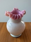 Antique Hand Blown Crest Ruffle Cased Glass Vase Victorian Opalescent Pink