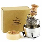 Badger Hair Shaving Brush Set 4-in-1 Wet Shave Kit Ash Wood Handle Soap Stand