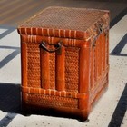 Handsome Large Antique 1900s Asian Rattan Bamboo Wrought Iron Storage Chest