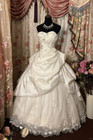 Strapless Victorian Wedding Dress Ruffled Lace Applique Full Length Bridal Gown