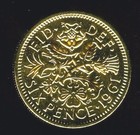   Gold Plated Lucky Six Pence  Rose   Thistle Shamrock Coin For The Bride    M