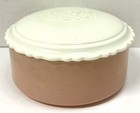 Vintage Pink Vanity Powder Dish Box With White Glass Floral Lid Mcm