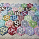 Vintage Hexagon Quilt 42   x58    Hand Stitched Patchwork Cotton