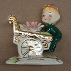 Vintage 1950 s Norcrest Pixie Elf On Flower Cart Aster September 
