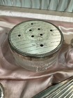 Antique Vintage Sterling Silver  Vanity Set Hand Mirror   Hair Brush Pot W case