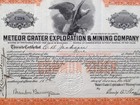 Original Meteor Crater Exploration   Mining Co  Stock Certificate  very Rare 