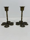 Vintage Solid Brass Candlestick Floral Etched Eternity Knot Base 4 75   pair 