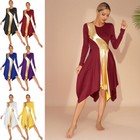 Womens Patchwork Dress Asymmetrical Hem Lyrical Dance Wear   performance Costume