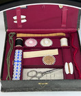 Antique Etui Full Of Needlework Tools Scissors Needles Thread Buttons  Antique