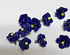 10 Antique Glass Flower Head On Wire Bead Charm Cobalt Blue W Yellow Handmade