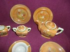 Vtg   Japan Orange Luster Ware 14 Pc  Children s Tea Set Floral Pattern