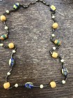 Estate Brass Old Trade Glass Bead Mix Aged Necklace Beads On Chain Necklace