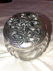 Antique Sterling Silver Art Nouveau Lady Cut Glass Dresser   Vanity Jar