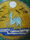 Antique Asian Bowl Japan Trinket Catch All Dish Deer Art Katani Pottery Fuku