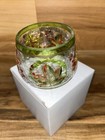Hand Painted Crackle Glass T-light Votive Candle Holder Gold Glitter Leafs
