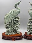 Vtg Large Pair Chinese Carved Green Hardstone Serpentine Crane Statues 13 5  