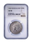 New Zealand  1943  1 2 Crown  Silver - Ngc Au58 - Kgvi  Maori Coat Of Arms