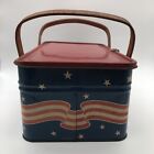 Rare Vintage Golden Cookies Patriotic Red White Blue Picnic Tin Watertown Ma