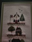 Handmade Completed Embroidered Cross Stitch Shaker Village Sampler Wood Frame