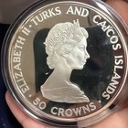 1986 Turks And Caicos Silver 50 Crowns Proof The Great Voyage 4 04 Asw Free Ship
