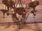 Vintage Art Deco 6 Arm Cast Iron Metal Hanging Chandelier Light - Needs Restored
