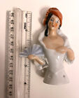 Lot Of 3 Antique Germany Ceramic Half Doll Pin Cushion 1930s Fan Art Deco Arms