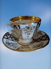 Antique Kpm German Porcelain Cup   Saucer  H painted Heavy Gold Design  19thc