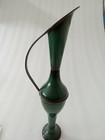 Vtg Mcm Israel Jewish Judaica Enamelled 13 brass Pitcher Ewer Etched Lady Design