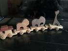 Vintage Solid Wood Wooden Pull Toy Train Set- Circus Animals 5 Pc Set Nice