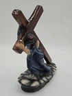 Jesus Carrying The Cross Religious Figurine Statue Blue Robe Brown Cross 10 5 